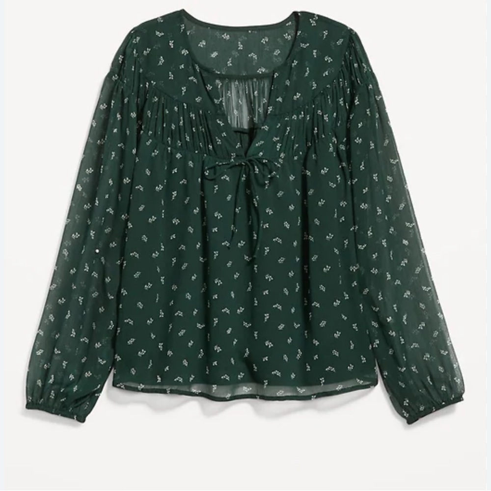Old Navy Green Smocked Tie Front Blouse